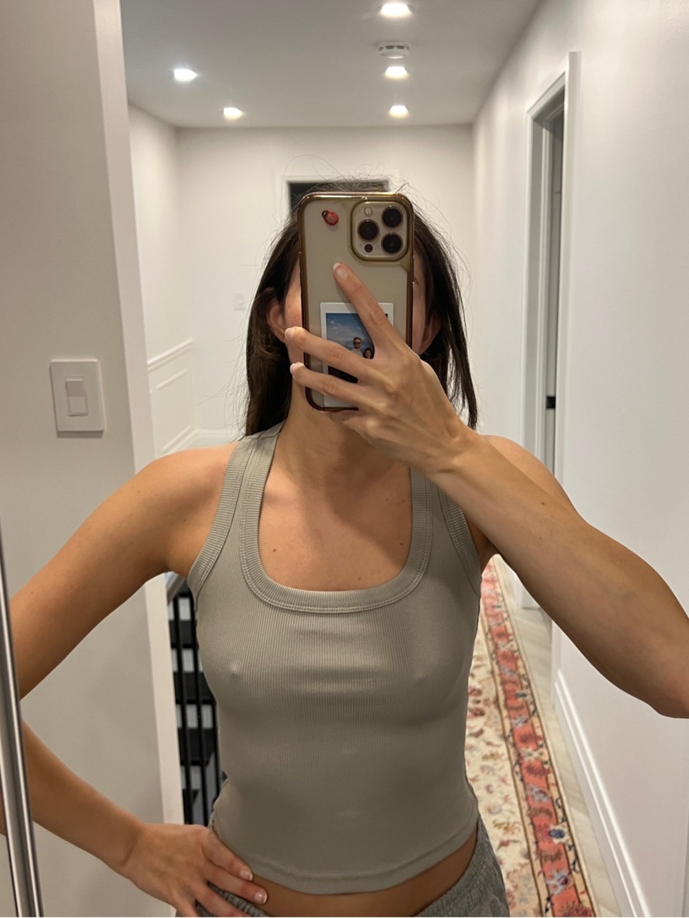 Sleeveless Ribbed Tank Top in Light Olive - Women's